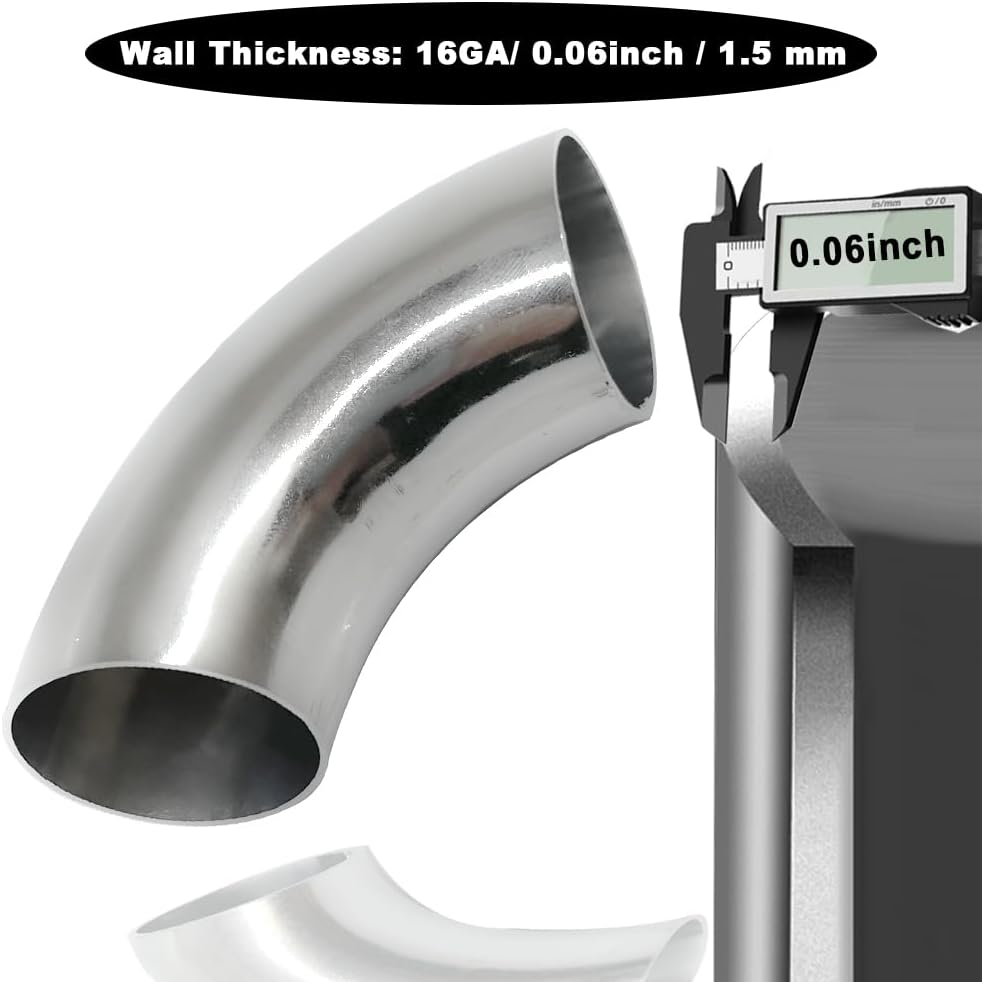 OD 1.25 Inch 90 Degree Stainless Steel Bend Tube Exhaust Elbow Pipe for Car Modified Exhaust System 1.25" Piping Silver Tone,Stair Handrail (1PCS)