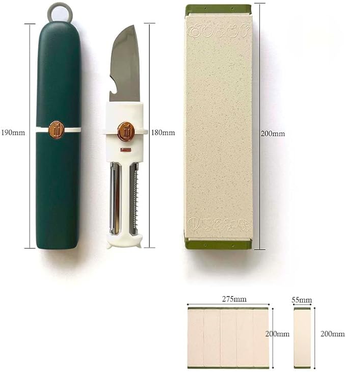 5-in-1 Small Cutting Board Set,Multifunctional Travel Stainless Steel Fruit Knife with cover,Outdoor Portable Peeling Fruit Potato Peeler for Travel, Camping, Kitchen (green)