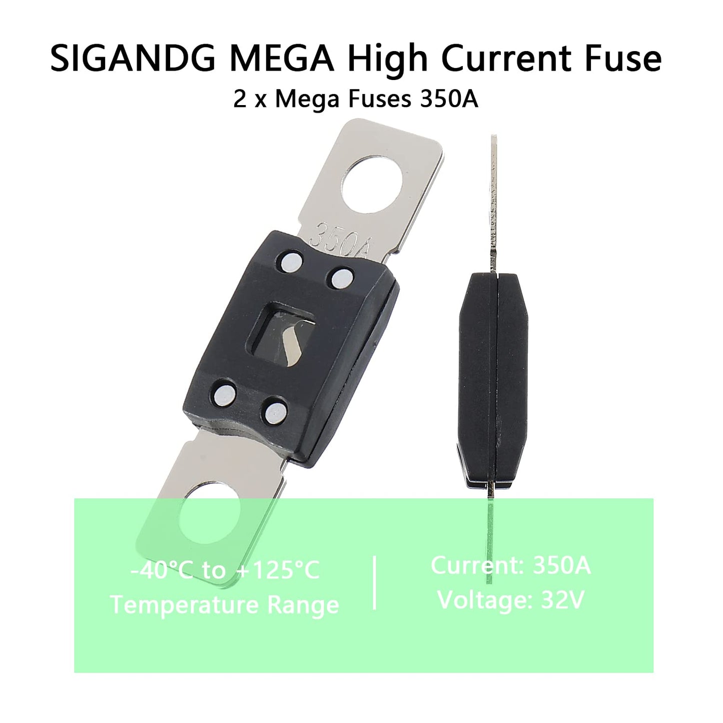 350A MEGA High Current Fuse - 350 Amp Bolt-on Fuse for Cars, Trucks, Construction Vehicles, Buses, Caravans (2 Pcs)