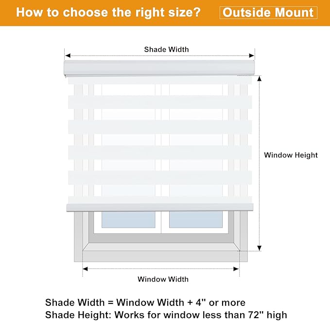 Persilux Cordless Zebra Blinds for Windows, Light Filtering Roller Shades for Windows (56" W x 72" H, White) Light Control for Day and Night, Light Filtering Sheer Shades for Home, Office, Bedroom