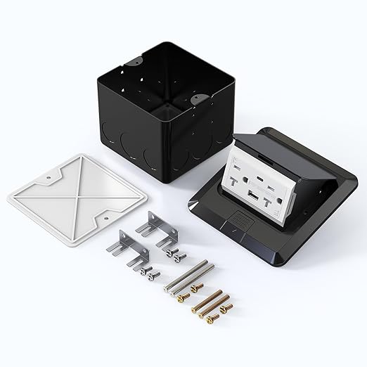 KYHSHJ USB Pop Up Floor Socket Kit with 2 * 20A Receptacle,4.8A 1 USB-A Ports &1 USB-C Port,Corrosive Resistant Hardware,Black