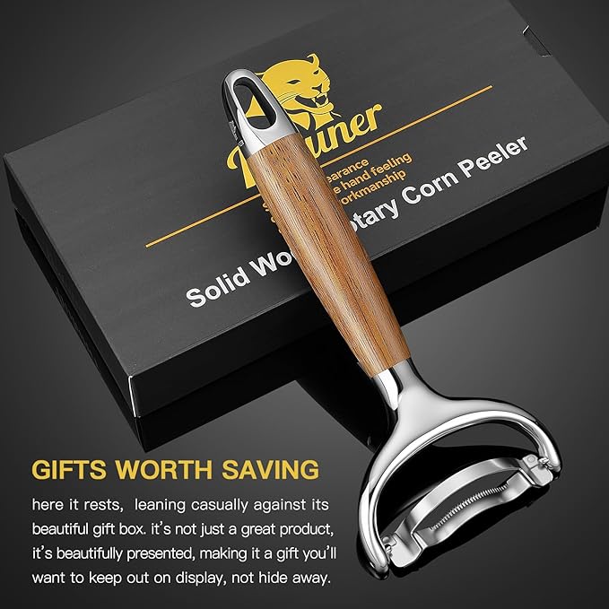 KULUNER Durable Stainless Steel Corn Peeler with Polished Wood Handle Corn on the Cob Stripper Kernel Remover Easy Use Corn Kernel Cutter Kitchen Gadget(Merbau)