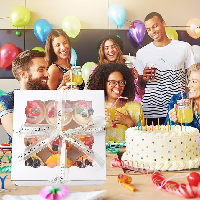 8x8x5 Cake Box, 28 Sets Cake Box with Window & 28 Sets 8" White Cake Round Boards, 8inch Cake Containers(White, 885inch/28pcs)