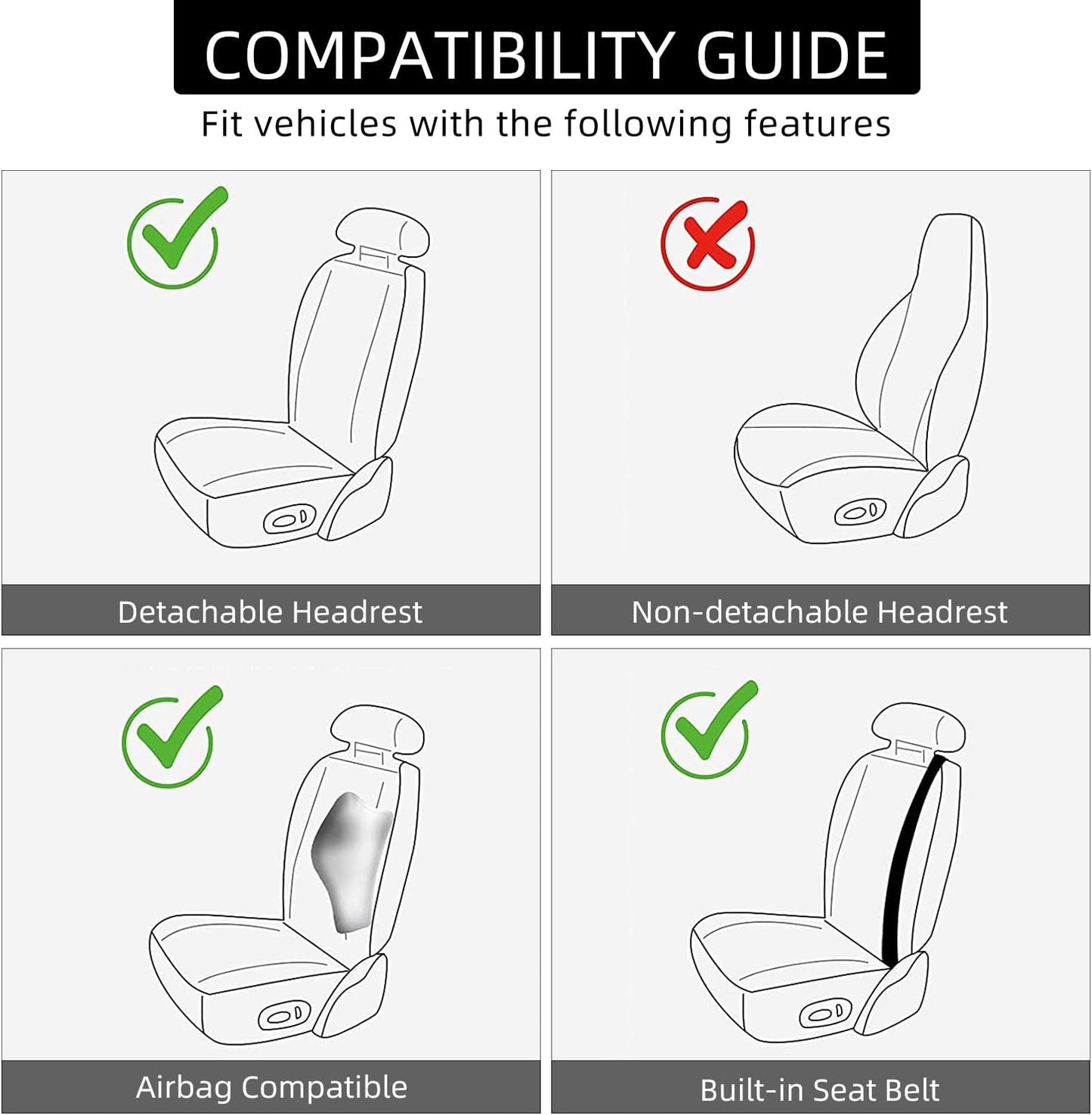 2 Pack Leather Front Seat Covers, Universal Sideless Car Seat Protectors, Waterproof Automotive Seat Cover for Most Cars Trucks SUV(Gray)