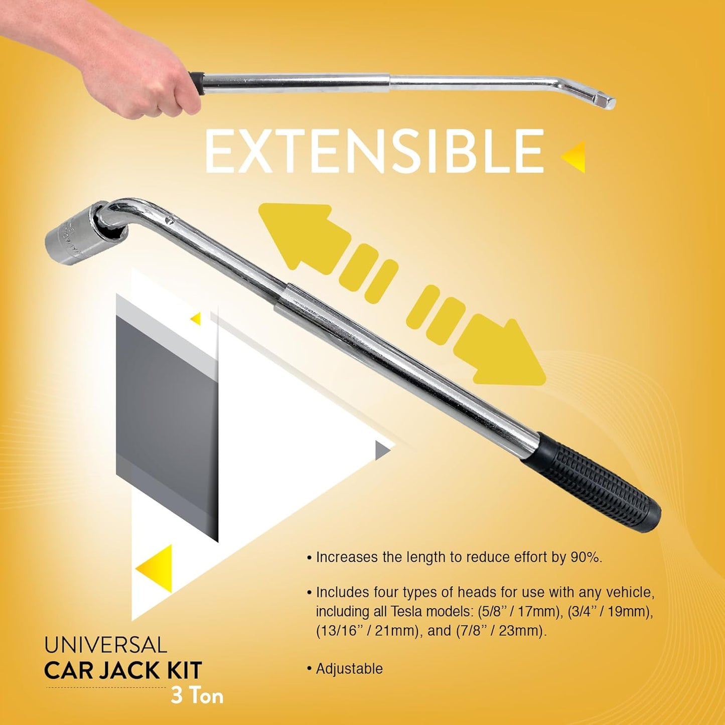 Car Jack Kit with Tesla Pad & Universal Rubber Pad | Scissor Jack for Car 3 Ton (6,600 lbs) - Tire Jack Tool Kit | Portable, Ideal for SUV and Auto - Universal Car Emergency Kit with Lug Wrench