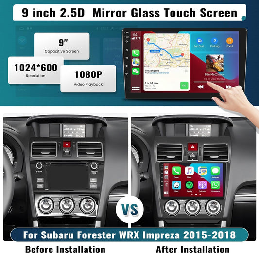 UNITOPSCI 2G+64G Android 13 Car Stereo Radio for Subaru Forester WRX Impreza 2015-2018 Wireless CarPlay Android Auto 9" Touchscreen GPS Navigation Bluetooth Mirror Link FM/RDS SWC+ Backup Camera Mic