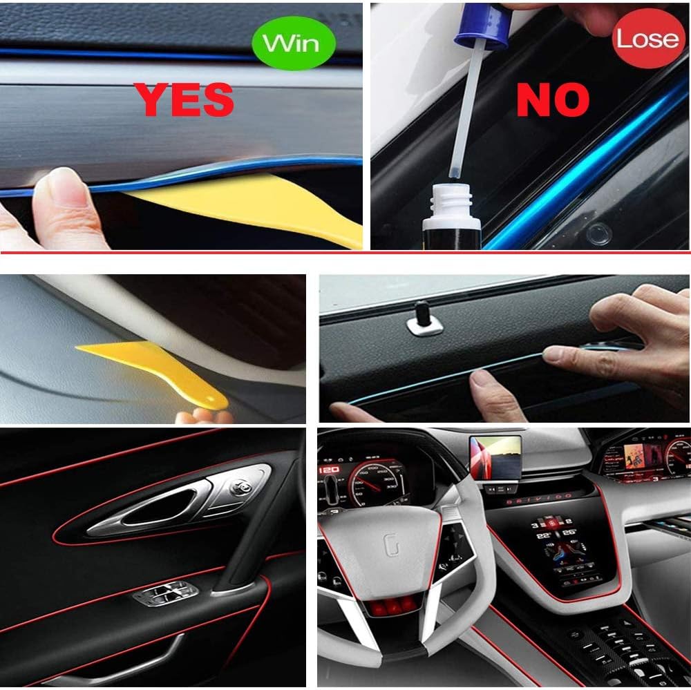 El Wire Lemon Green Interior Car LED Strip Lights, 5M Neon Wire USB 5V with Fuse Protection for Automotive Interior Decoration, with 6mm Sewing Edge