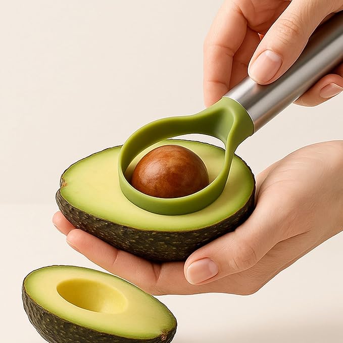 QPQ 2-in-1 Avocado Slicer & Pitter, Stainless Steel Kitchen Tool with Wire End for Scooping, Loop End for Pit Removal, Dishwasher Safe