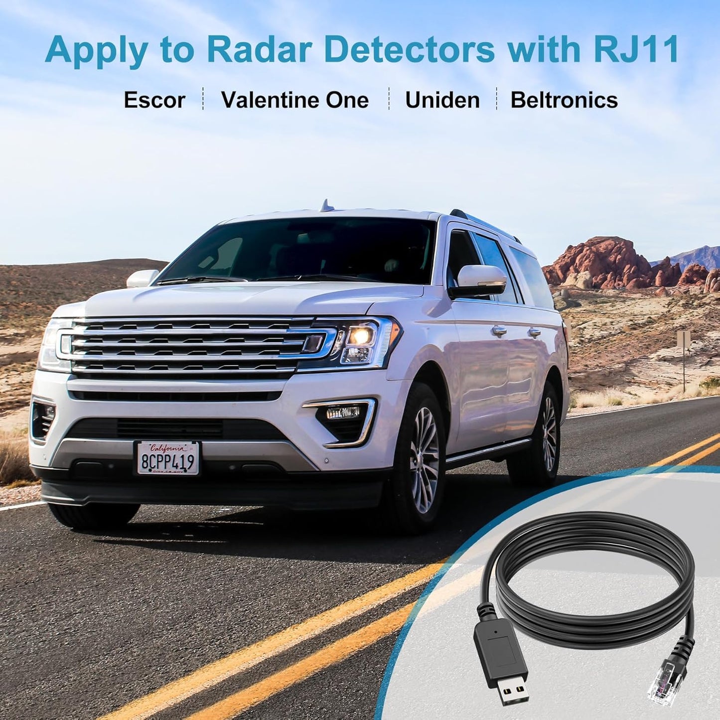 Radar Detector Cable, USB to RJ11 Plug,Replacement Radar Detectors Power Cable for Escort MAX 360 Unide R1 R3 R4 DFR8 DFR9 Passport 9500i Radenso XP Beltronics STI Radar Detectorr(RJ11-9.84ft)