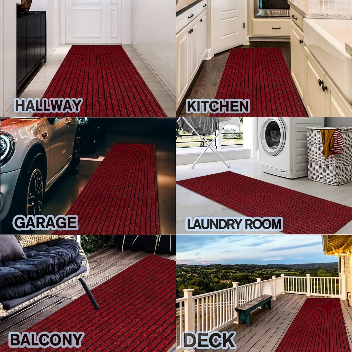Custom Size Backed Non-Slip Area Rugs Runner, Easy Clean, Waterproof Runner Rugs for Hallway Entryway, Kitchen, Laundry, 4FT x 40FT, Red Stripe