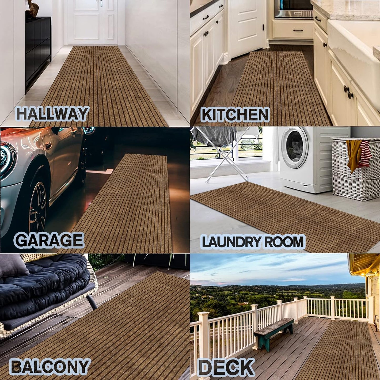Custom Size Backed Non-Slip Area Rugs Runner, Easy Clean, Waterproof Runner Rugs for Hallway Entryway, Kitchen, Laundry, 4FT x 55FT, Brown Stripe