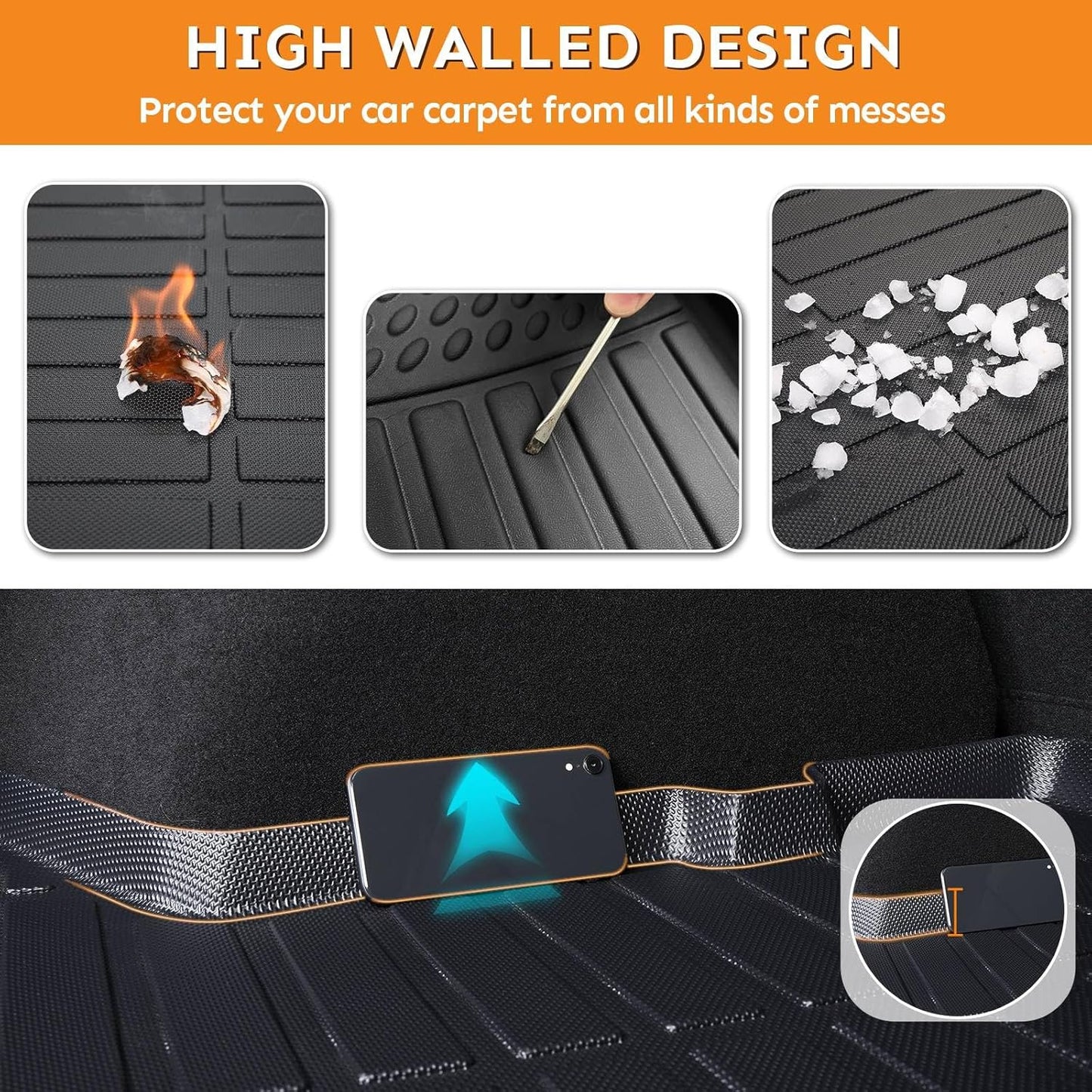 Binmotor-Floor Mats for Toyota Corolla 2009-2013, Front & 2nd Row, TPE All Weather Car Accessories Mats for Toyota Corolla Custom Fit for Corolla Floor Liners Waterproof Car Mats