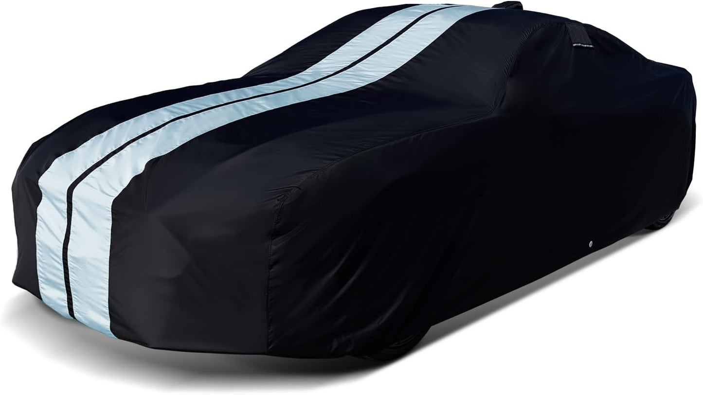 iCarCover Custom Car Cover for Pontiac Chieftain Wagon (1955-1958) Waterproof All-Weather Rain Snow UV Sun Protector Full Exterior Indoor Outdoor Car Cover (Stripe - Black/Gray)