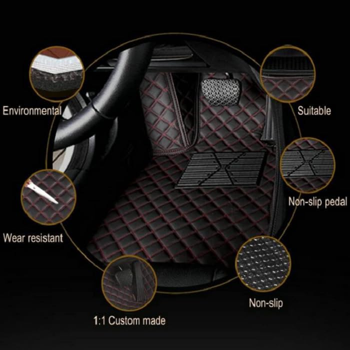 Customized Personalized car Floor mats, All-Weather Luxury car Floor mats, Waterproof and Anti Slip Leather car Floor mat Lining, 95% Customized car, Truck, and SUV Floor mats (Red Diamond)