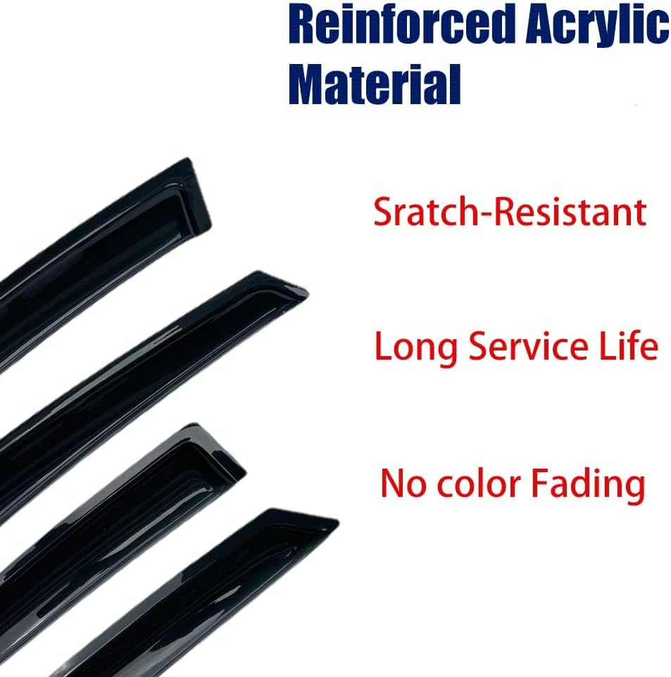 194249 Side Window Visors Wind Vent Deflector fit for 2007-2018 Jeep Wrangler 4-Door (JK),4pc in-Channel Style Dark Smoke Nice Looking Sun Rain Guards Set