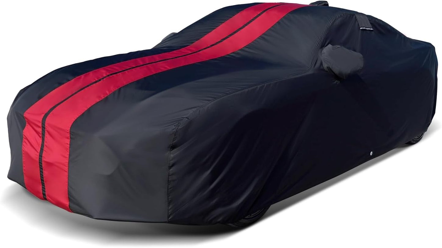 iCarCover Custom Car Cover for Pontiac 6000 Wagon (1984-1991) Waterproof All-Weather Rain Snow UV Sun Protector Full Exterior Indoor Outdoor Car Cover (Stripe - Black/Red)