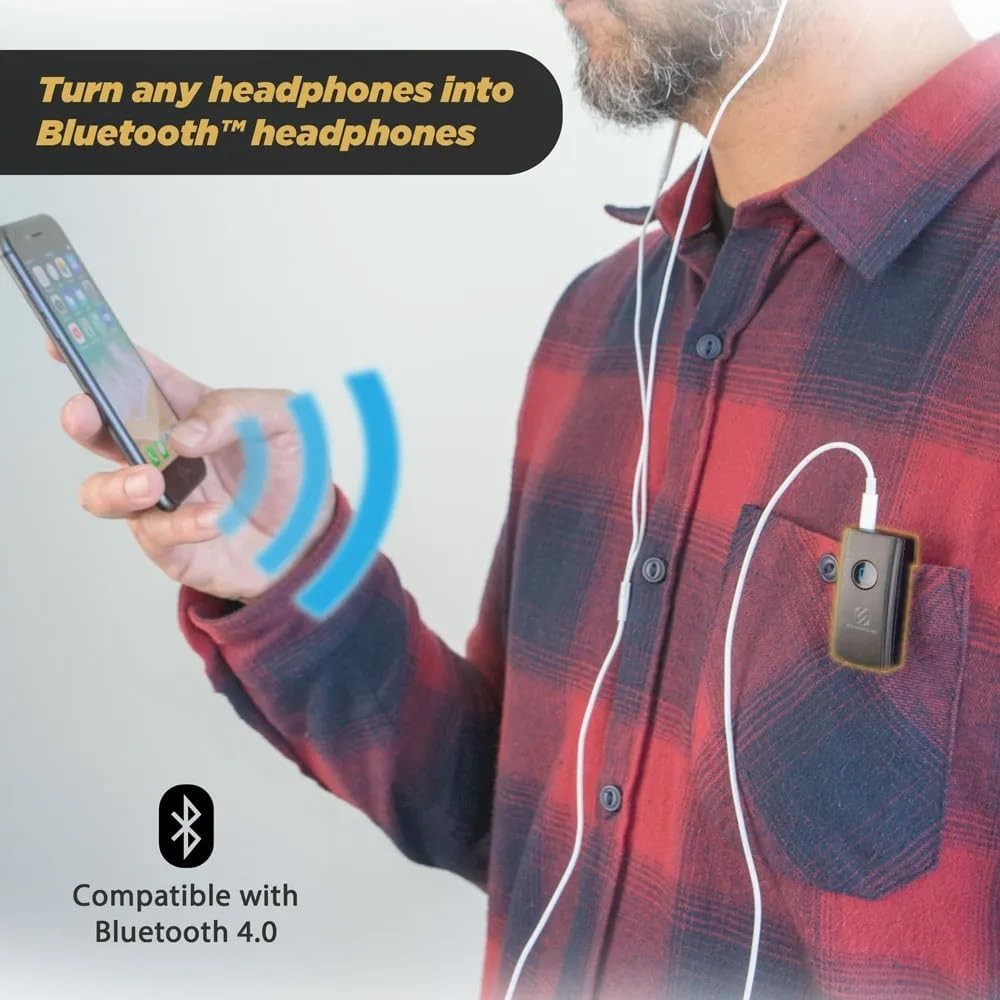 Scosche BTR3-SP BTFREQ Universal Bluetooth Wireless Audio Streaming and Handsfree Calling Receiver, Connect to Earbuds, Headphones, Car Stereo, Black