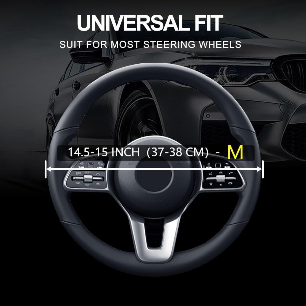 Leather Car Steering Wheel Cover, Non-Slip Car Wheel Cover Protector Breathable Microfiber Leather Universal Fit for Most Cars(Beige)