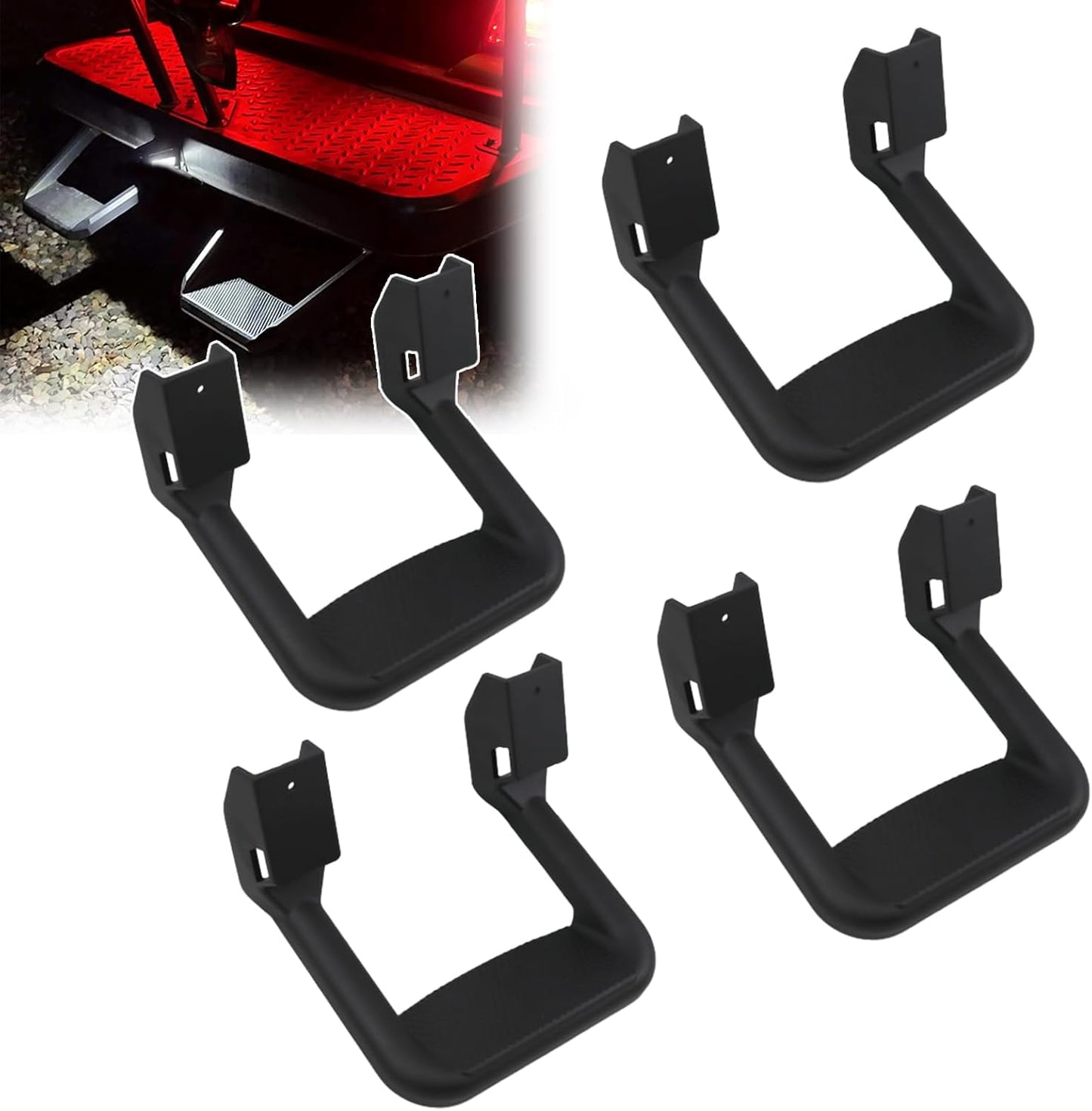 RULLINE Black Powder Coated Truck Side Step Set - 4 Pieces (1 Pair) with Mounting Brackets - Compatible with Chevy (Chevrolet), Ford, Toyota, GMC, Dodge RAM, and Jeep Trucks