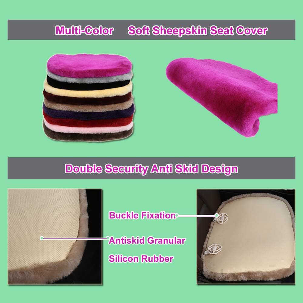 Fluffy Genuine Australia Sheepskin Car Seat Cover for Auto Interior Accessories with Soft Fuzzy Wool Eco-Friendly Natural Fur Non-Slip (Black, Back)