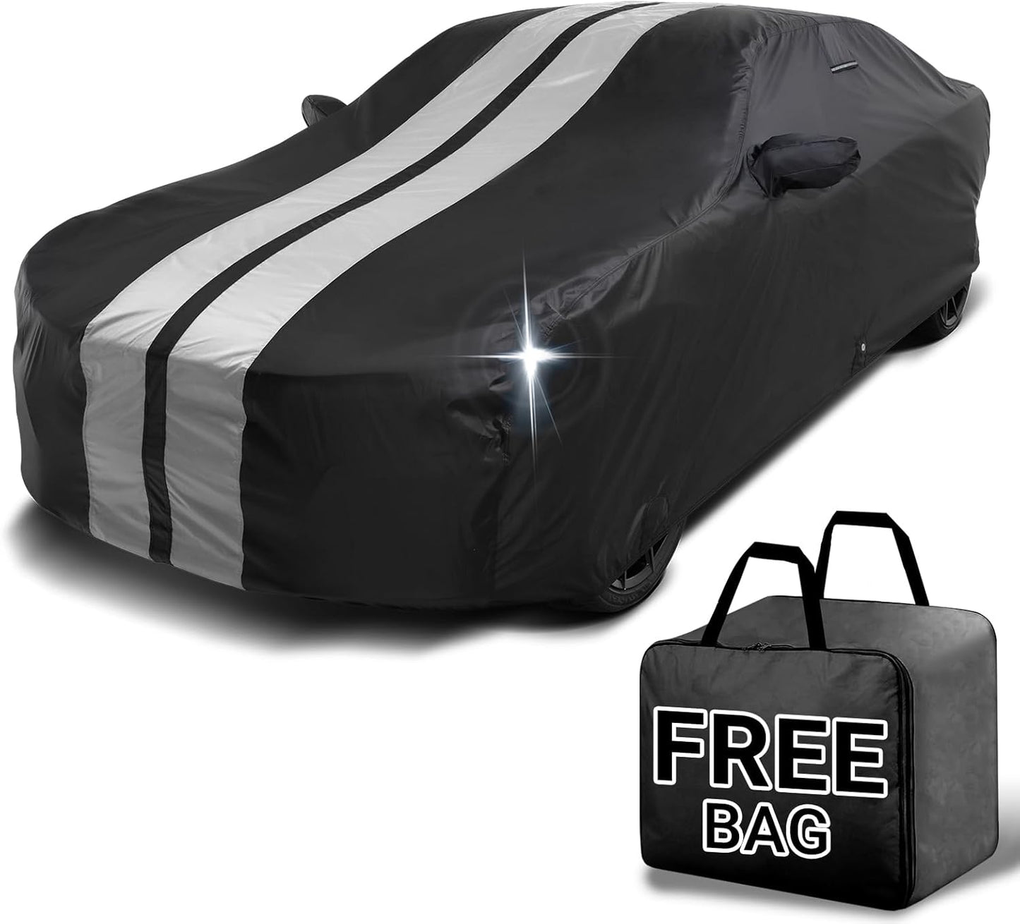 iCarCover Custom Car Cover for Chevy Cavalier (1988-2005) Waterproof All Weather Rain Snow UV Sun Protector Full Exterior Indoor Outdoor Car Cover (Stripe - Black/Gray)