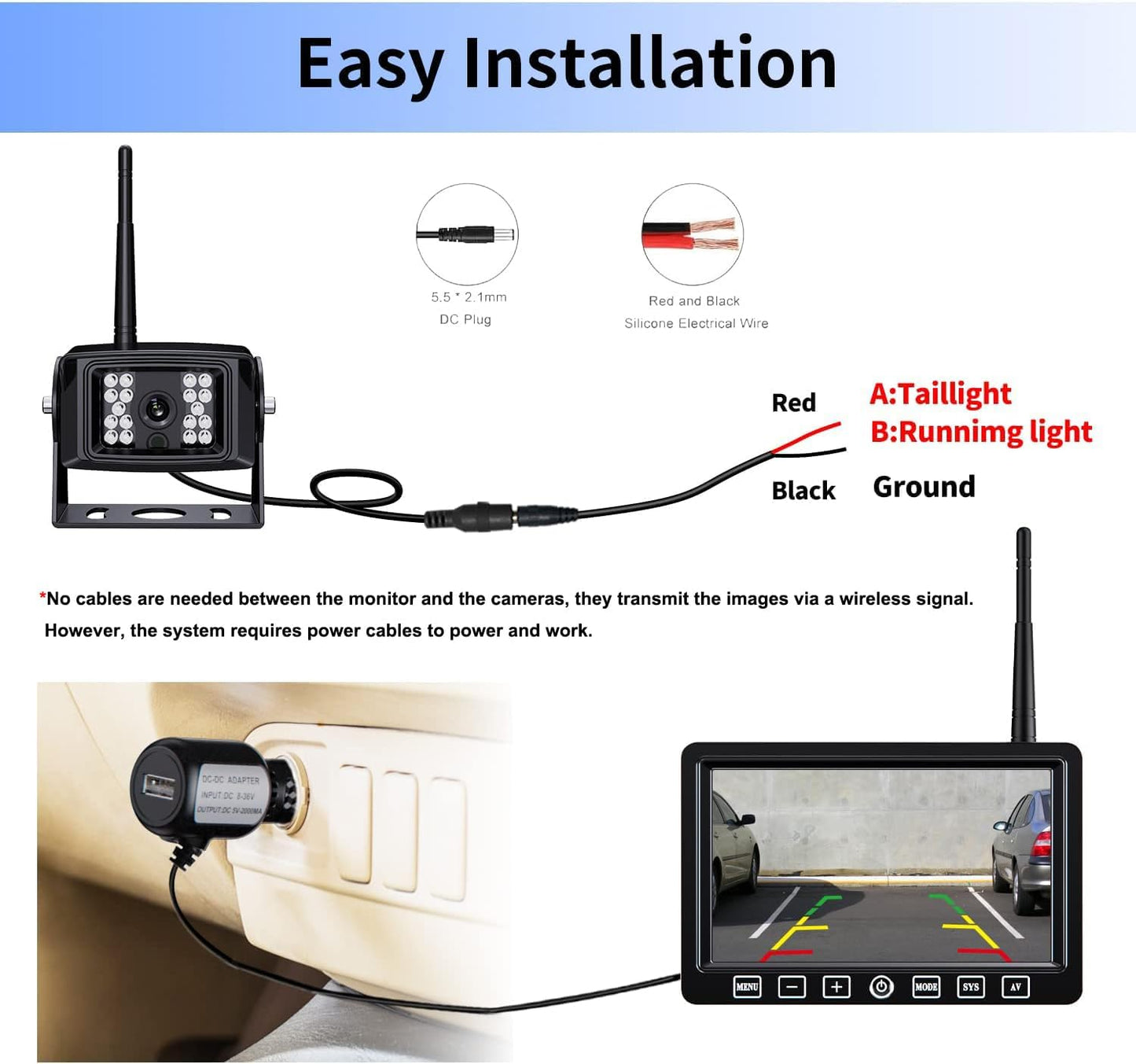 Digital Wireless Backup Camera System Kit,HD 1080P & IP69 Waterproof Wireless Reverse Rear View Camera + 7’’ DVR Split Touch Monitor, Recording for RV/Truck/Trailer/Motorhome-ZEROXCLUB B701