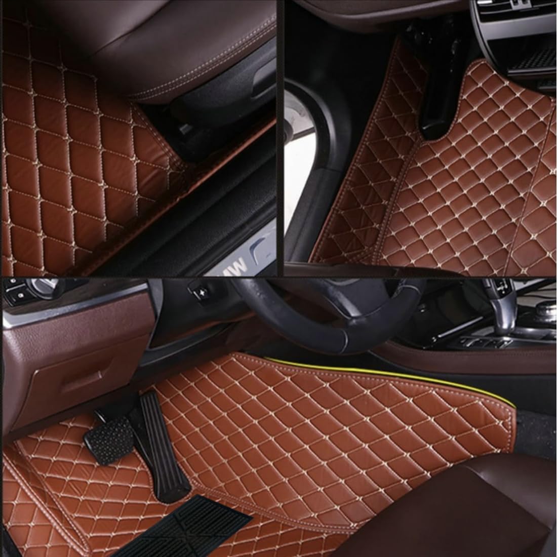 Custom Personalized Floor Mats for Cars，Luxury Full Coverage All Car Floor Mats，Anti-Slip Leather Car Mat Set ，Custom Floor Mats for 99% of Cars, Trucks & SUVs. (Red and Black Stripes)