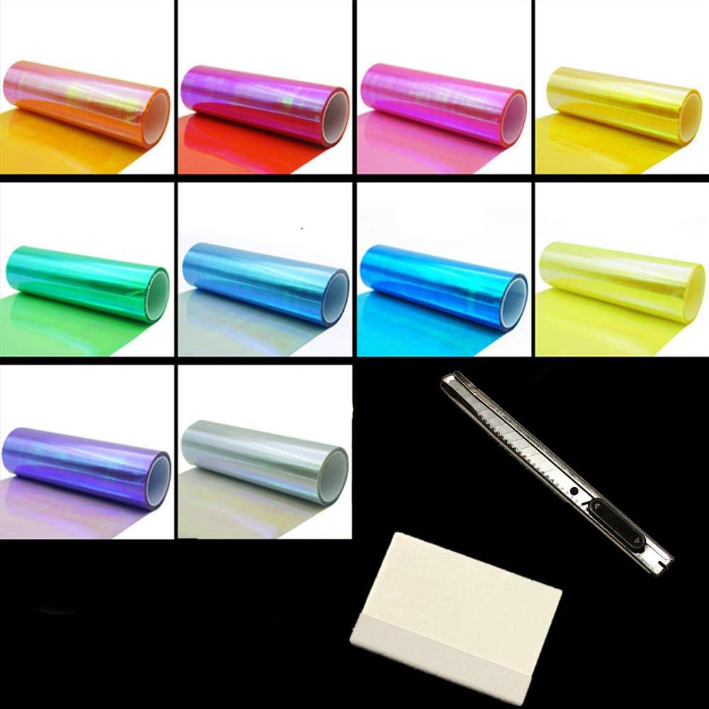 LED LIGHT 12 by 48 inches Self Adhesive Shiny Chameleon Headlights Tail Lights Fog Lights Films,Film Sheet Sticker,Tint Vinyl Film with Gift Knife and Hand Tool (Pink)