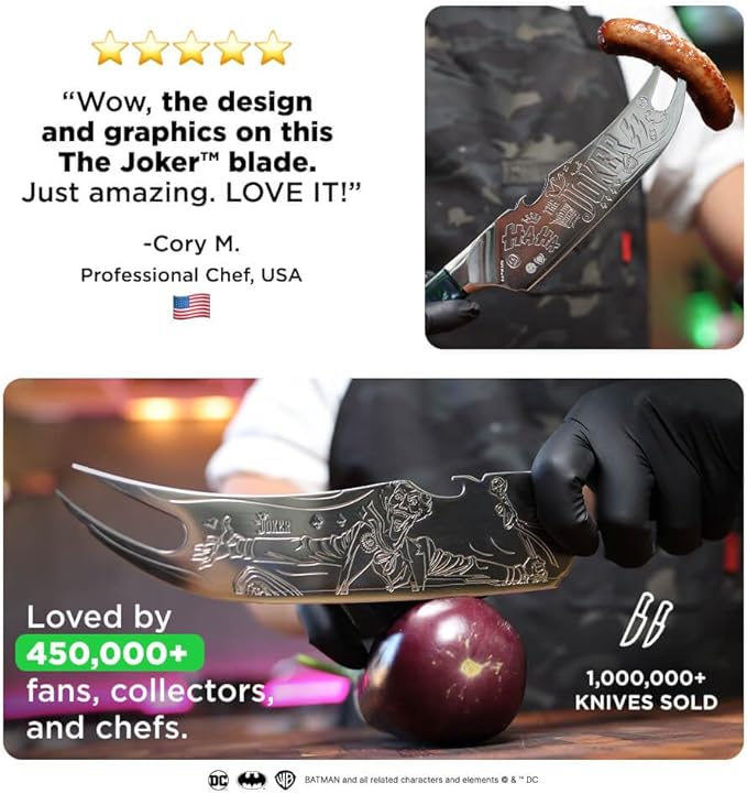 Dalstrong Pitmaster BBQ Knife - 8 inch - THE JOKER™ Edition Official License - 5 Layer 9CR18MOV Stainless Steel - Resin Handle - Meat Fork Bottle Opener - Collection Item - Knife Sheath
