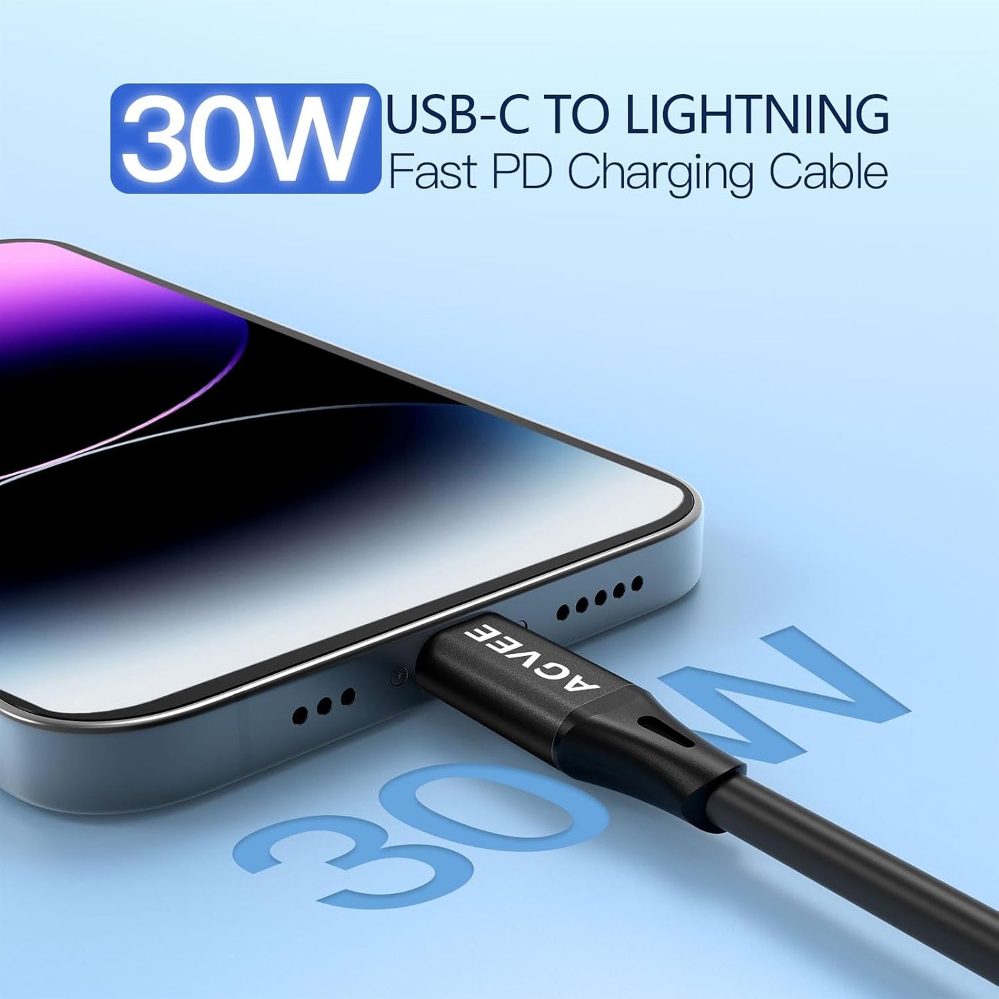 AGVEE 3ft Coiled Short USB-C to Lightning Charging Cable [MFI Certified] 30W PD Fast Charger Cord in Car for iPhone 14/13/12/11/XS/8/7/6/5 CarPlay, iPad, iPod, Black