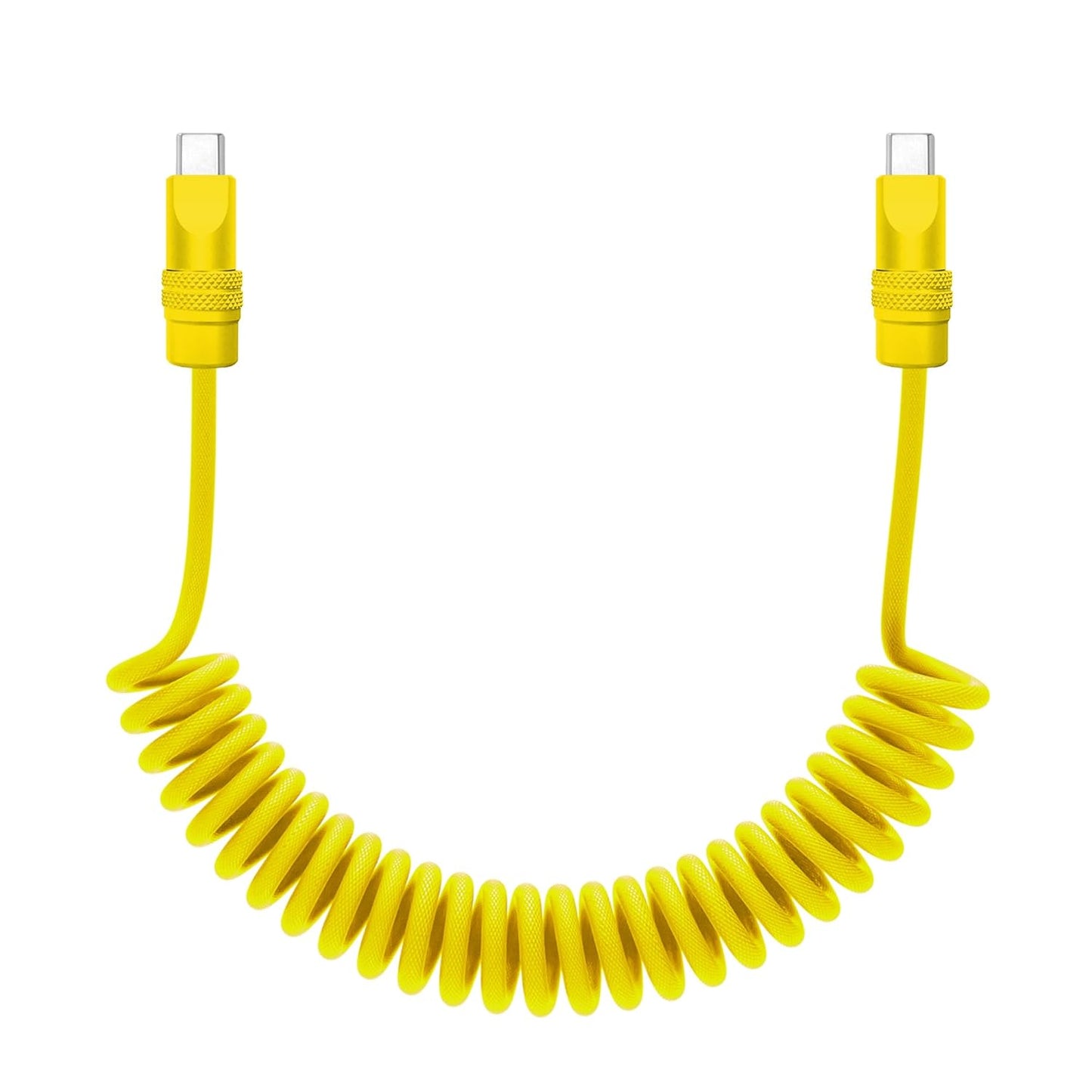 chubbycable Curly Chubby - Retractable Fast Charging Cable 240W Coiled Charger Cord for Car Durable USB-C Cable for Phones, Tablets and More, Yellow+Yellow, Type-C to Type-C, 1.3FT-2.3FT