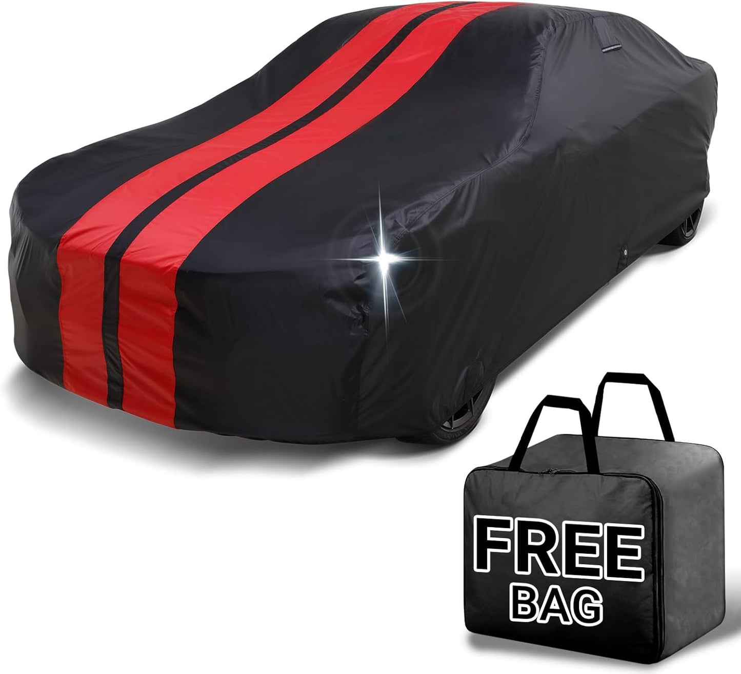 iCarCover Custom Car Cover for Chevy Fleetline (1941-1952) Waterproof All Weather Rain Snow UV Sun Protector Full Exterior Indoor Outdoor Car Cover (Stripe - Black/Red)