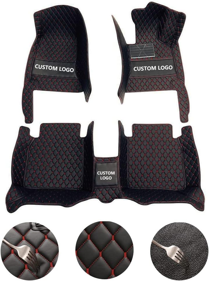 Custom All-Weather Protection Leather Car Floor Mats for Cars Sedan SUV Sports Car Waterproof Floor Mat (Black+Wine red)