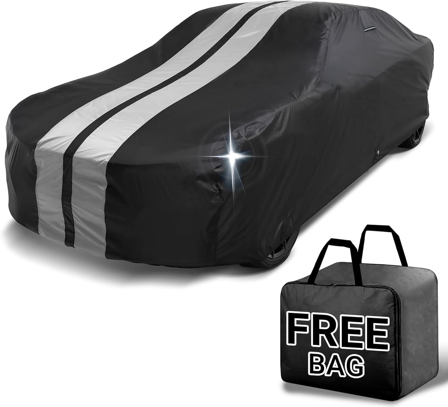 iCarCover Custom Car Cover for Chevy Deluxe 2-Door Coupe, 4-Door Sedan (1940-1952) Waterproof All Weather Rain Snow UV Sun Protector Full Exterior Indoor Outdoor Car Cover (Stripe - Black/Gray)