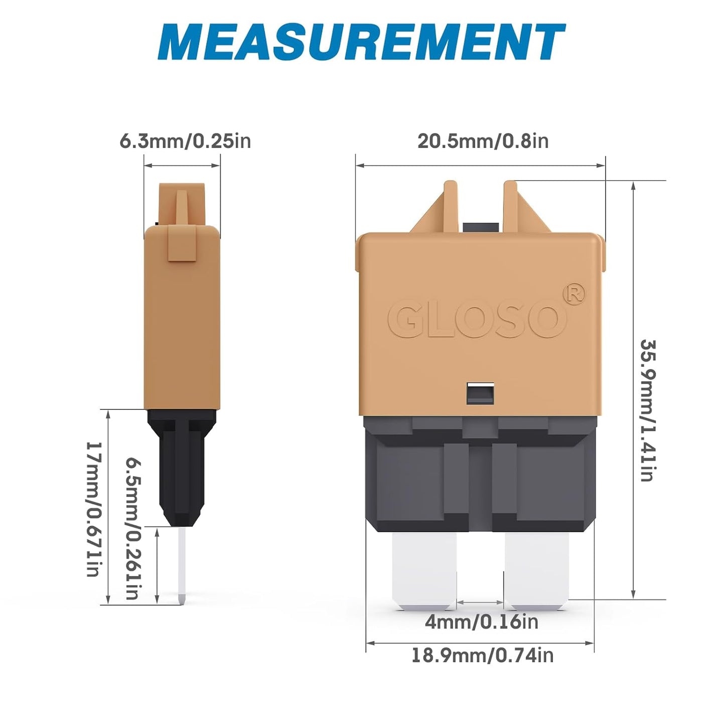 GLOSO Circuit Breakers E39 Manual (T3) Reset Low Profile ATC/ATO (10A - 25 Pack)