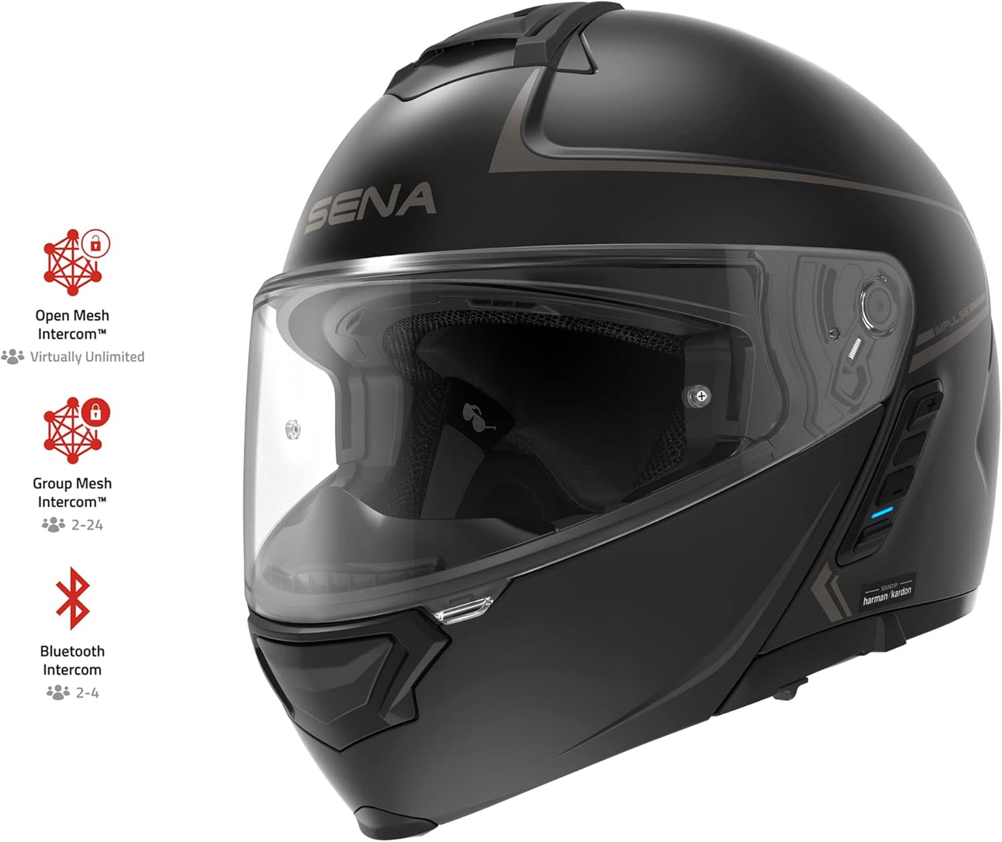 Sena Impulse DOT Flip Up Modular Bluetooth Helmet w/Sound by Harman Kardon Dual Visor Helmet with Integrated Mesh Intercom System / MP3 / Voice Dial (Matte Black, X-Large)