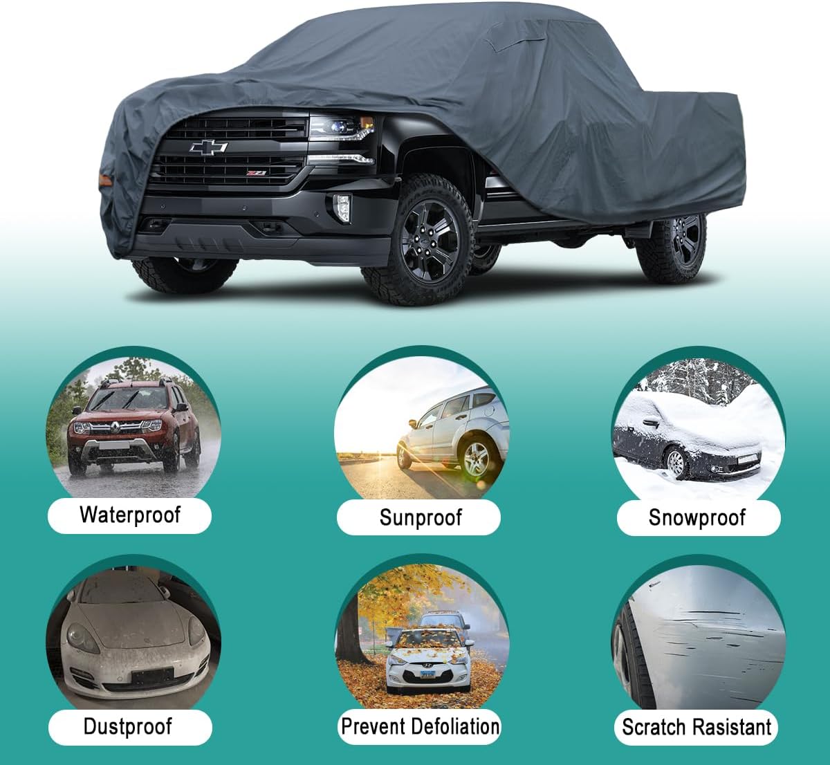 16 Layers Truck Cover Waterproof All Weater, Heavy Duty Outdoor Pickup Truck Cover for Nissan Frontier, Ford F100 Ranger, Chevy C10 S10 etc, Regular Cab Short Box. Length up to 210 inches.