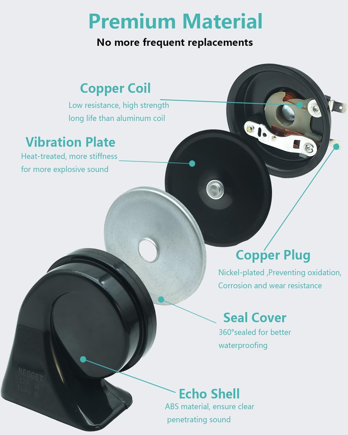 Car Horn 12V Universal Super Loud Auto Horn Electric Waterproof Low High Two Tone Fit for Any 12 Volt Vehicles Truck Pickup Boat Replacement Kit (Universal)