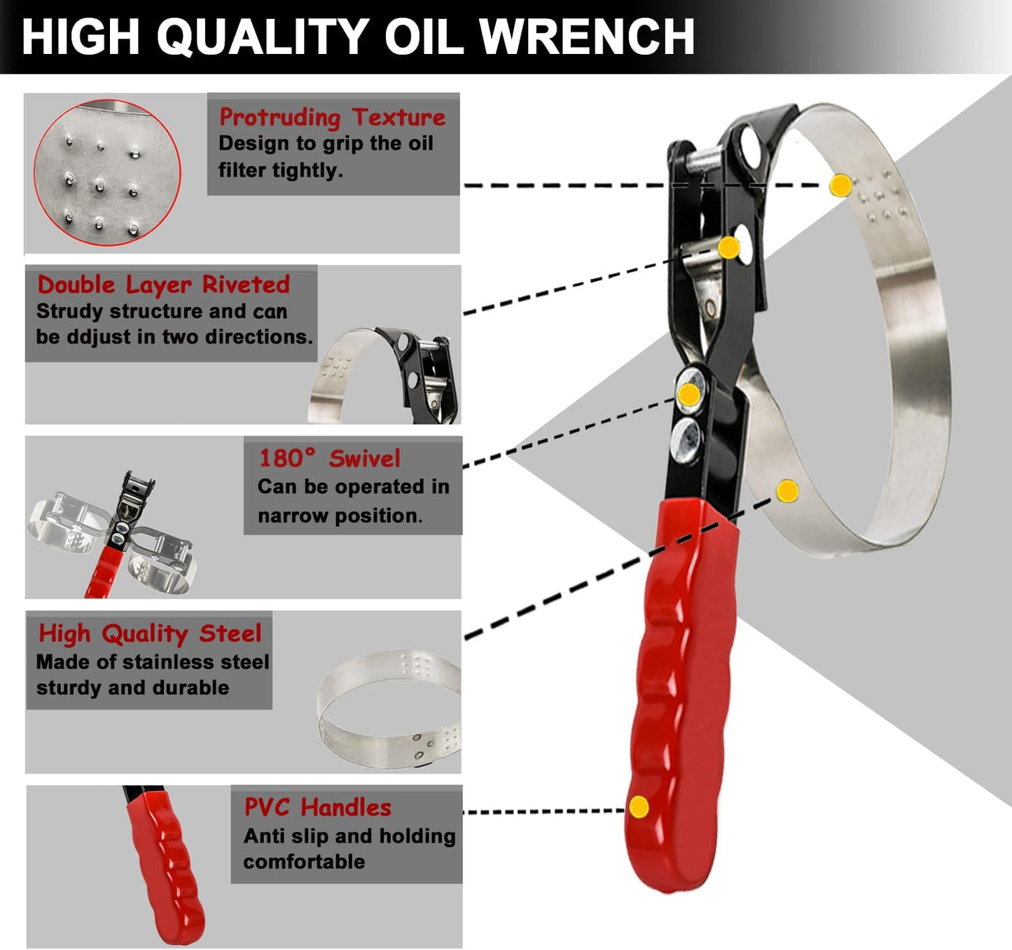 Large Oil Filter Wrench, Oil Filter Removal Tool Fits Filter from 4-5/16" to 4-15/16" for Oil Change