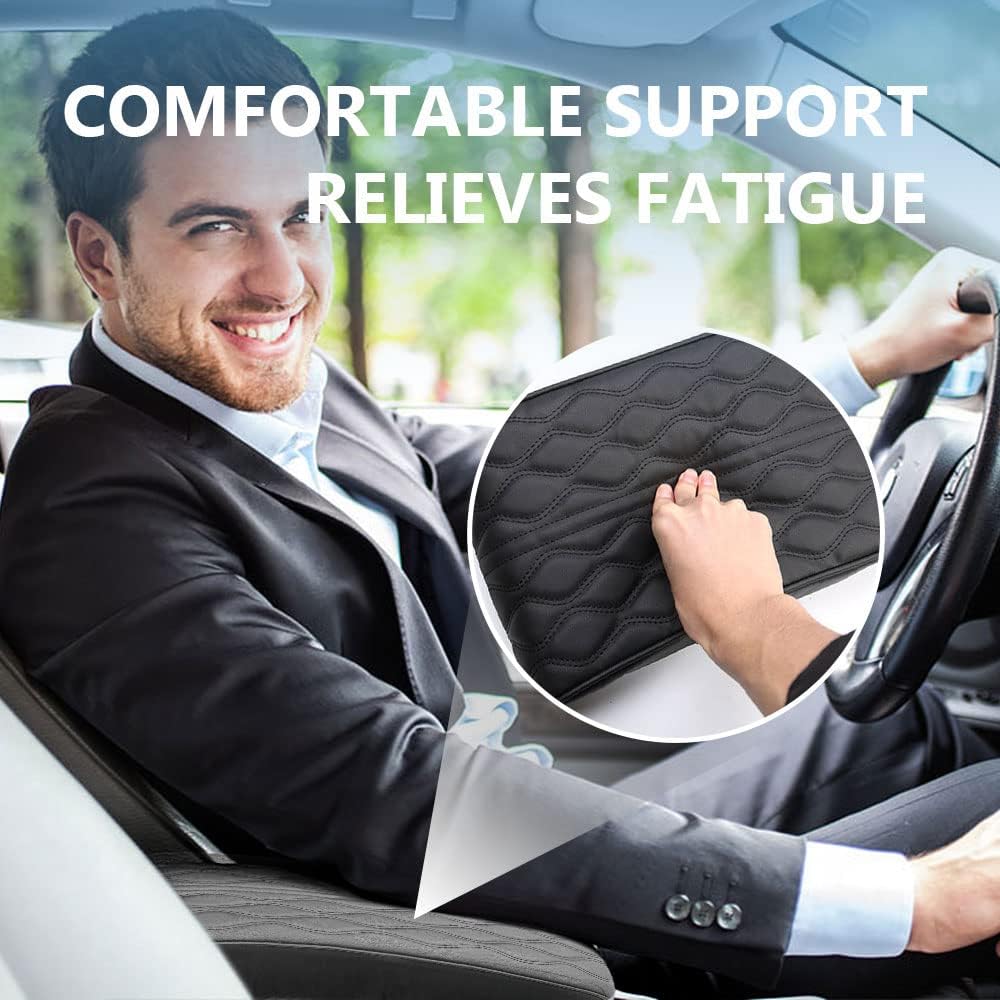 2025 Upgrade Universal Style Memory Cotton Car Armrest Box Pad,New Leather Car Armrest Box Pad Car Center Console Cover Pad,Vehicle Seat Box Cushion Protector for SUV Truck (Beige, Wave Pattern)