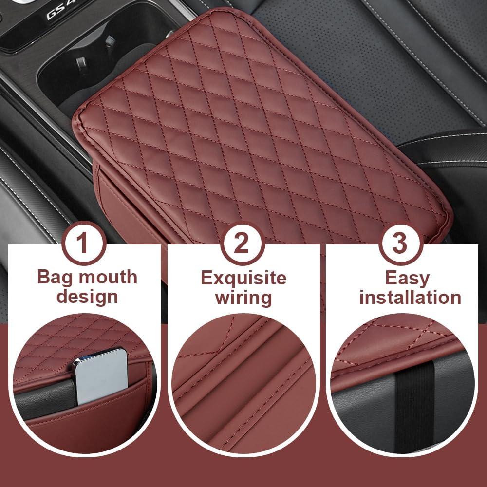 Memory Cotton Leather Car Armrest Box Pad, 2025 New Universal Style Memory Cotton Car Armrest Box Pad, Upgrade Vehicle Seat Box Cushion Protector for SUV Truck (Khaki)