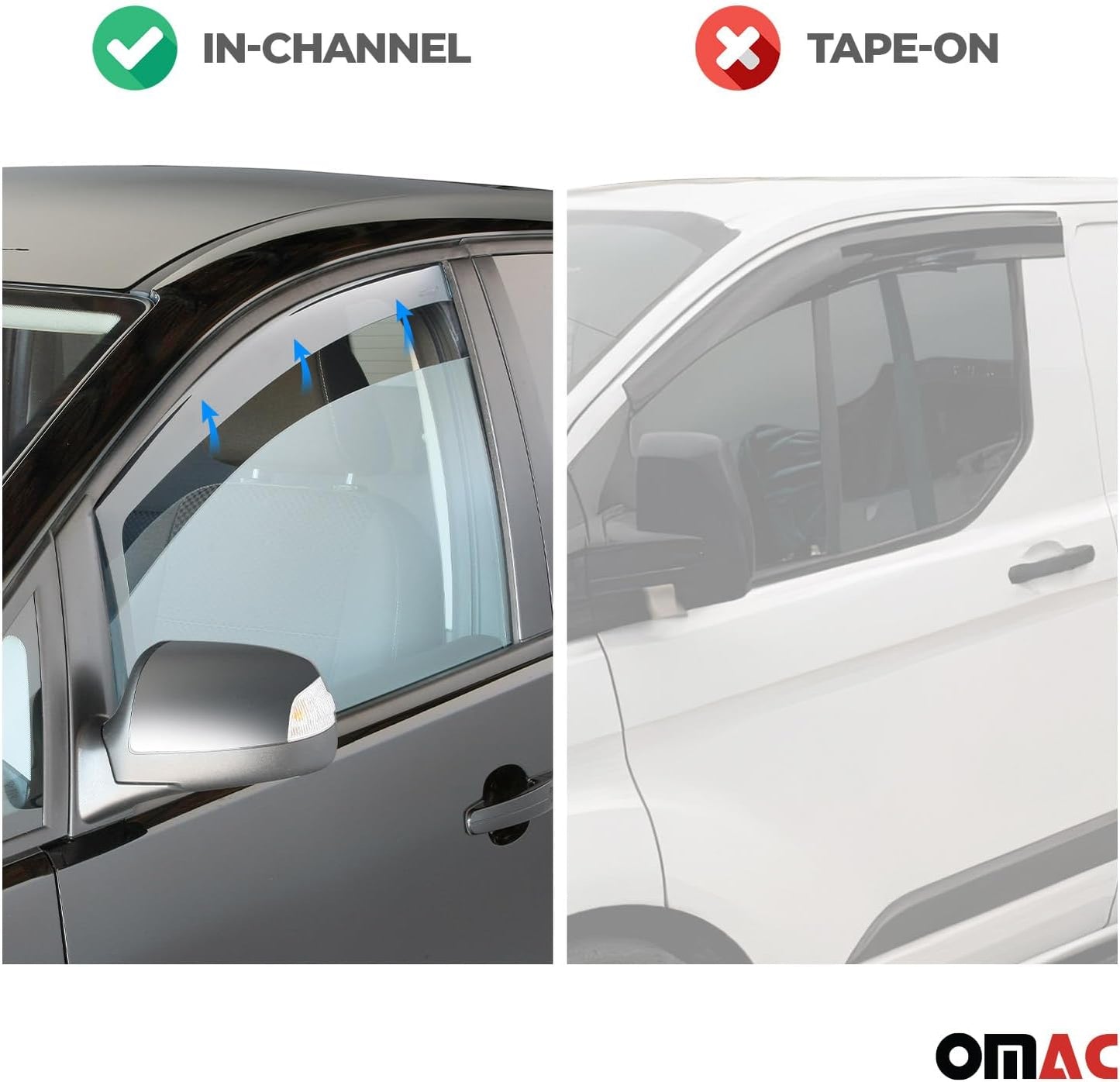 OMAC Window Visor Vent Rain Guard Deflector for Honda Civic 2006-2011 Sedan Smoke 2 Pcs