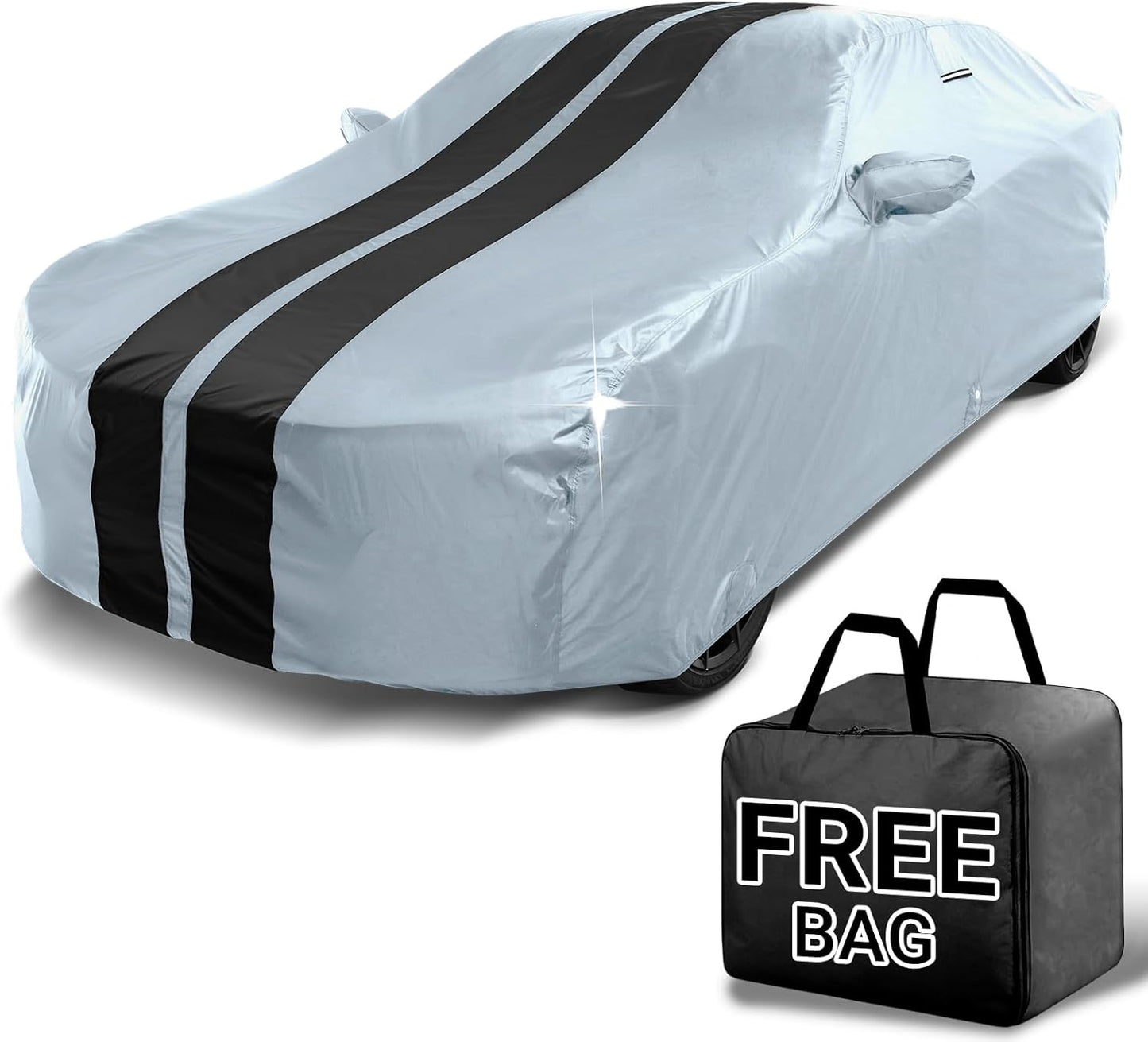 iCarCover Custom Car Cover for Chevy Volt (2011-2021) Waterproof All Weather Rain Snow UV Sun Protector Full Exterior Indoor Outdoor Car Cover (Stripe - Gray/Black)