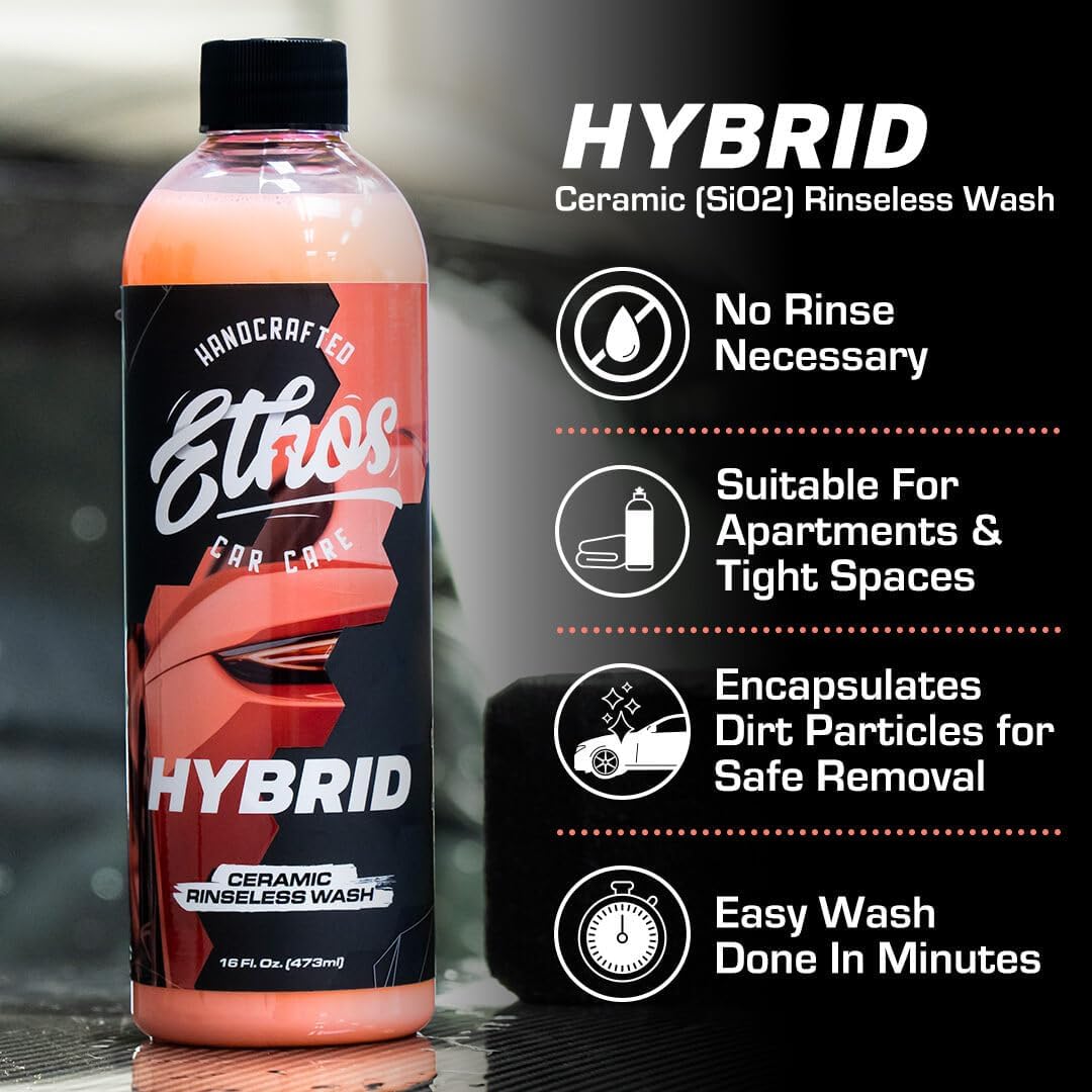 Ethos Hybrid Ceramic Rinseless Car Wash - Spot Free Rinse for Cars Waterless Wash - No Rinse Wash - Spot Free Car Wash (16oz)