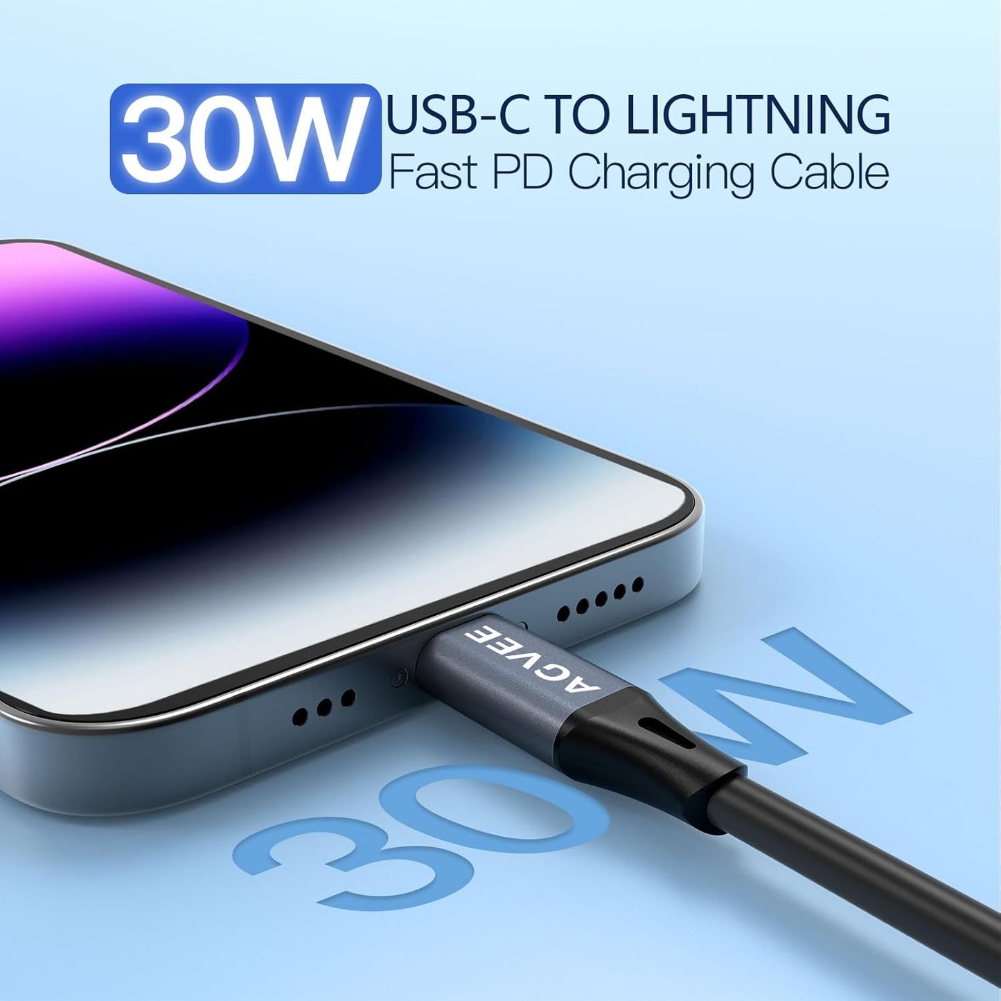 AGVEE 3ft Coiled Short USB to Lightning Charging Cable [MFI Certified] 3A Fast Charger Cord in Car for iPhone 14/13/12/11/XS/8/7/6/5 CarPlay, iPad, iPod, Dark Gray