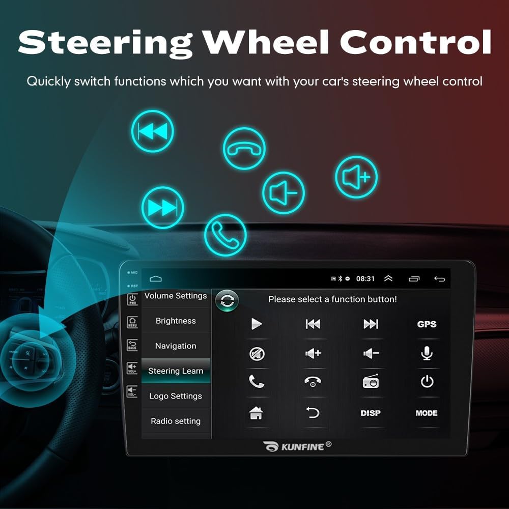 Kunfine Car Android Navigation Stereo GPS Radio Reverse Camera Display 9" IPS Touchscreen Headunit Tablet Pad Media Player for Peugeot 301 2013-2022, if Applicable Quad Core 2G+32G Matte Black