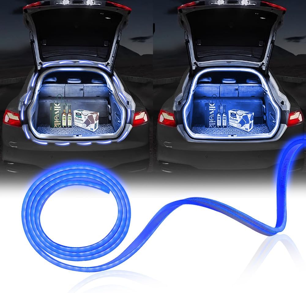 Upgrade Dynamic Flowing Car LED Trunk Light Strip, 79Inch Universal Flexible Cutting Silicone Waterproof Neon Lights Strip, 12V Interior Ambient Lighting for Cars SUVs(Blue)