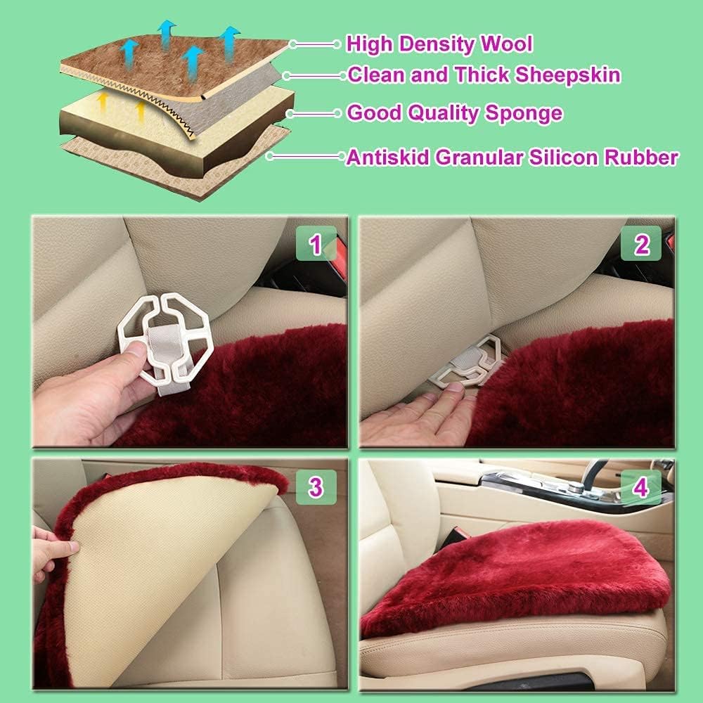 20 inchs Shearling Sheepskin Car Seat Cover, Fluffy Fuzzy Wool Car Seat Covers for Auto Interior Accessories with Soft Eco-Friendly Natural Fur Non-Slip (Camel, Front)