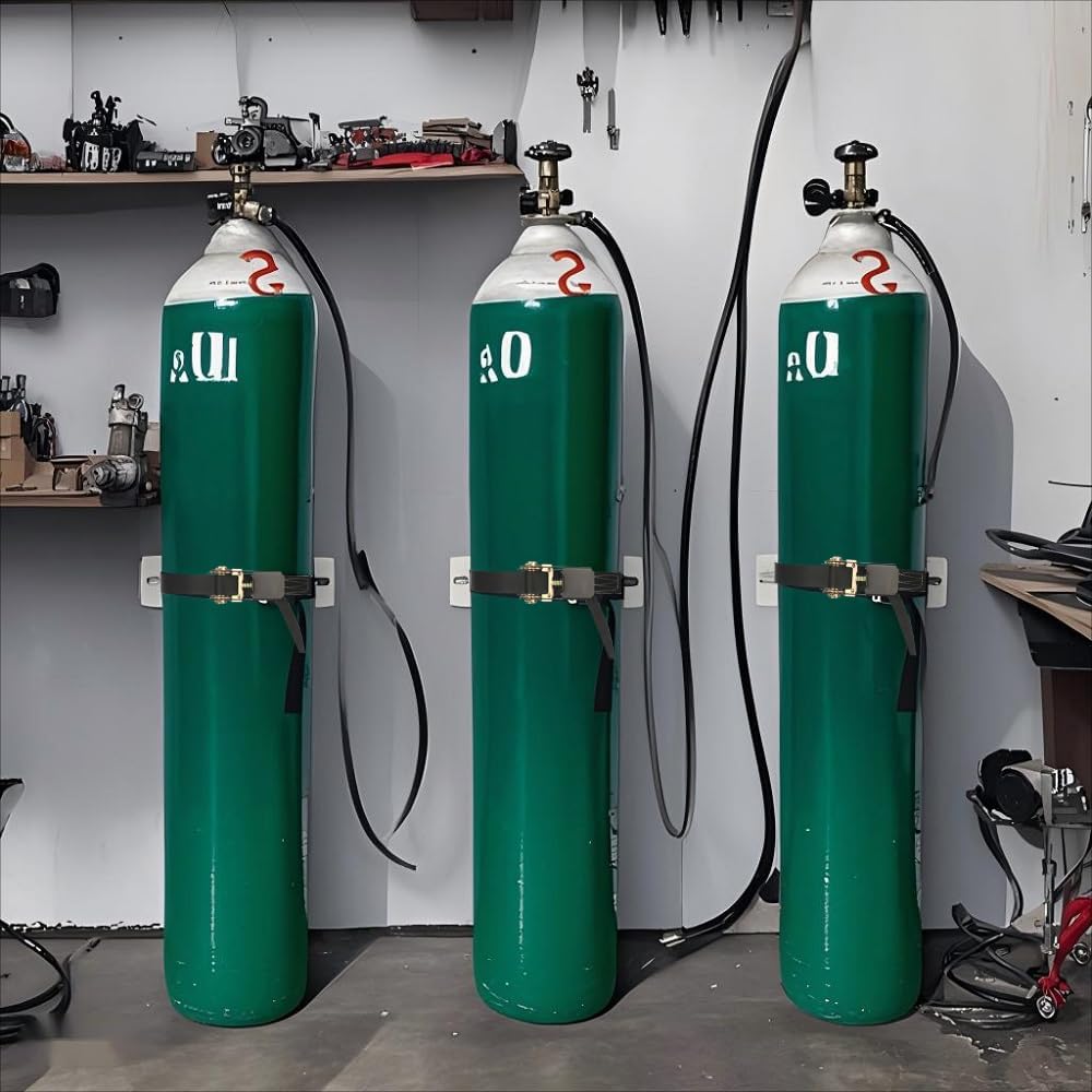 Propane Tank Holder ，Cylinder Wall Mounted Brackets, Ratchet Straps（6.6ft ）, Steel Gas Cylinder Holder, Heavy Duty Gas Cylinder Holder Wall-Mounted Bracket。 (black 2)