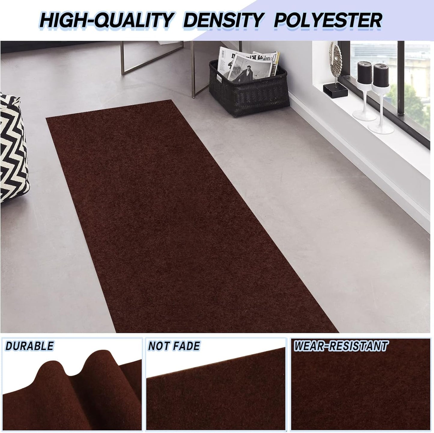 Custom Size Backed Non-Slip Area Rugs Runner, Easy Clean, Waterproof Runner Rugs for Hallway Entryway, Kitchen, Laundry, 4FT x 47FT, Brown